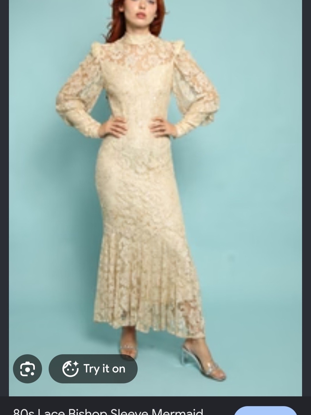 Lace Long Sleeve Mermaid Maxi Dress in Cream Like New